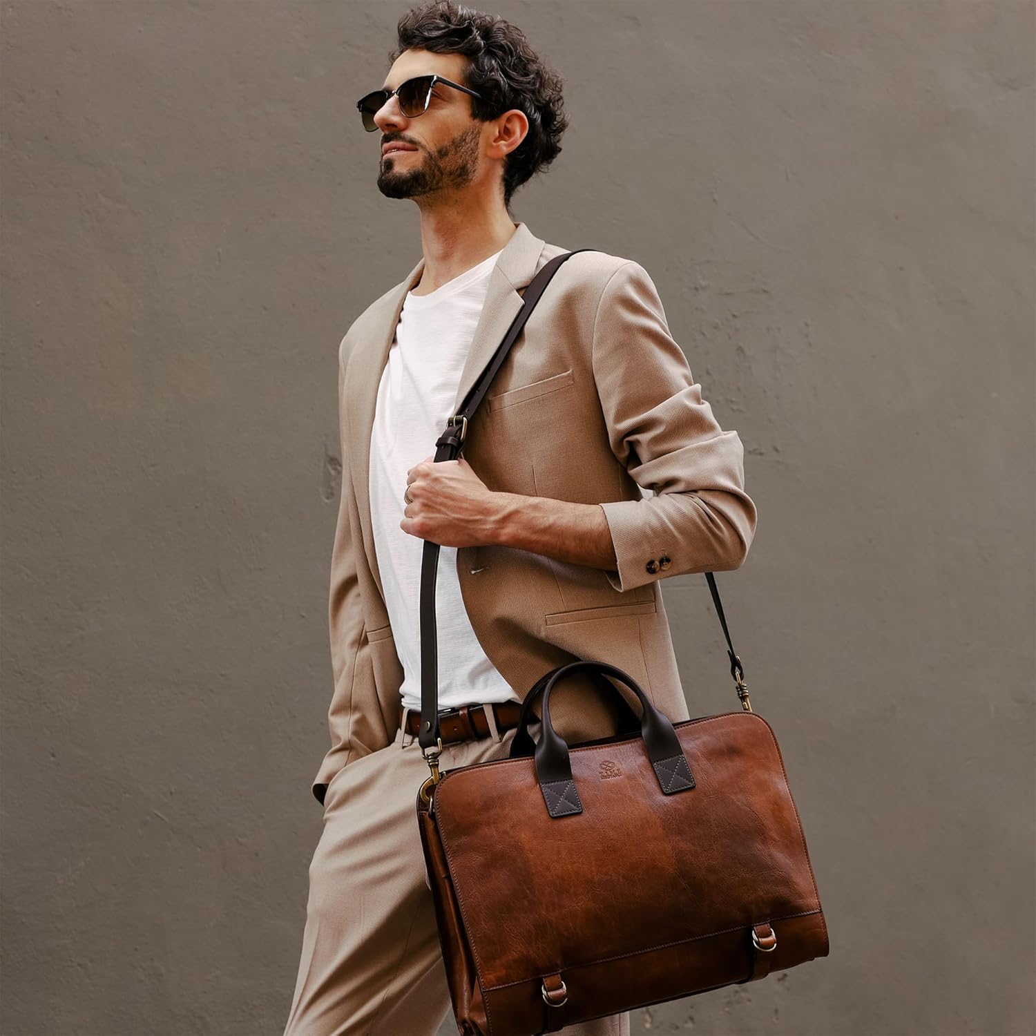 Mallette en cuir pour ordinateur portable, Mallette d'attaché-case, Sacoche pour hommes et femmes Marron