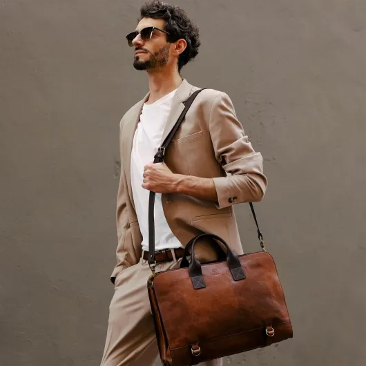 Mallette en cuir pour ordinateur portable, Mallette d'attaché-case, Sacoche pour hommes et femmes Marron