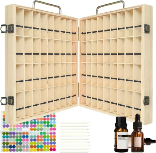 Boîte Huile Essentielle Aromathérapie Boîte de Stockage, 72 Trous imperméable Aromathérapie Boîte de Rangement en Bois - Organisateur Voyage Étui de Transport pour Voyage et Présentation 72 slots
