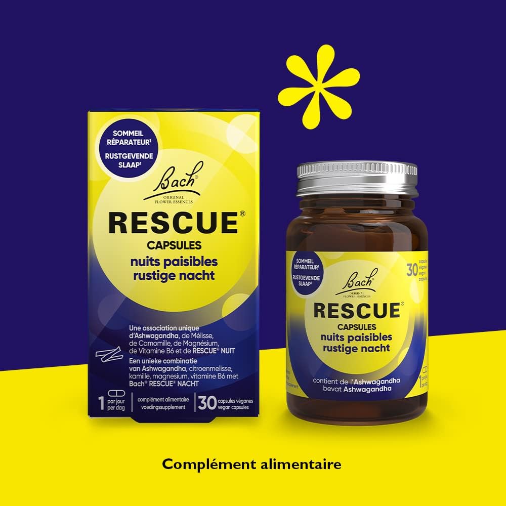 NUIT - Capsules Nuits Paisibles - Sommeil réparateur, relaxation optimale - Mélange de 6 Fleurs de Bach Original, vitamines, phyto et minéraux - 30 Capsules
