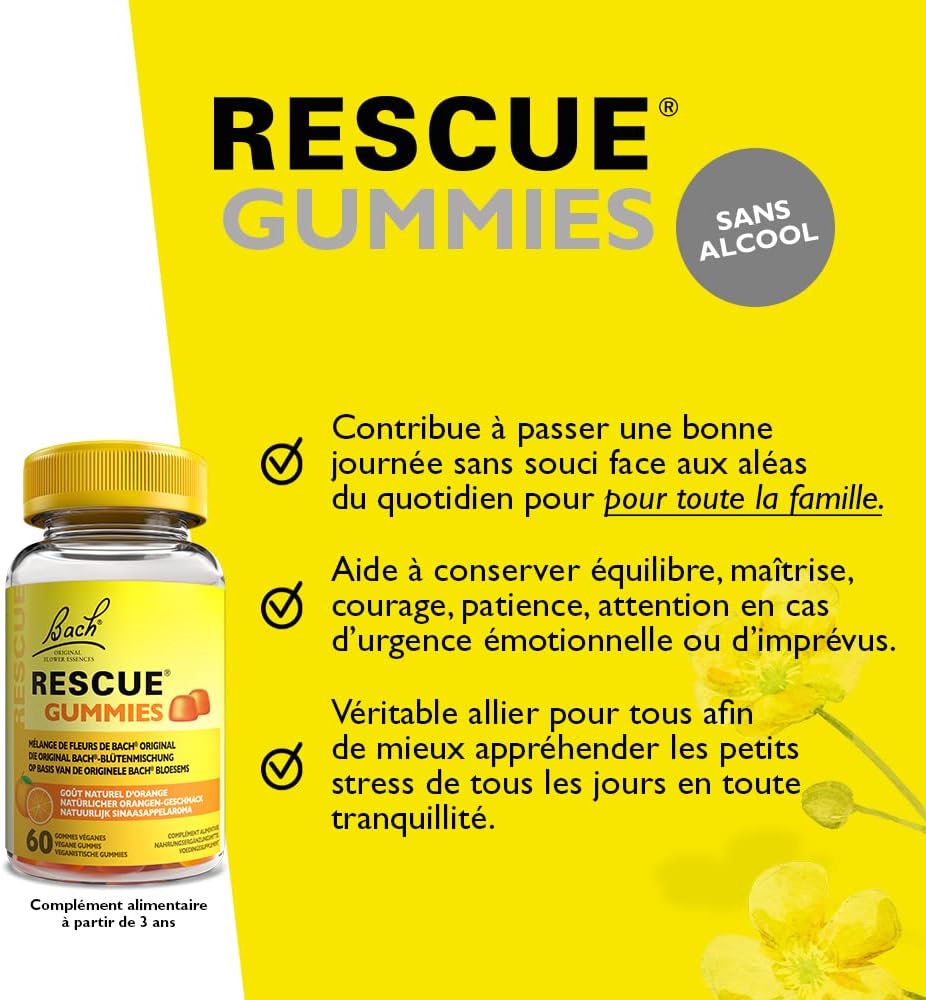 Gummies goût Orange - Bien-être émotionnel naturel - Mélange de 5 Fleurs de Bach Original pour des journées équilibrées - Stress du quotidien - Vegan - Boîte de 60 gummies Fruits Oranges Nuit