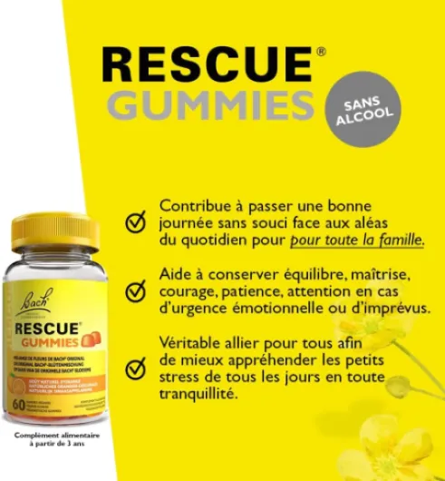 Gummies goût Orange - Bien-être émotionnel naturel - Mélange de 5 Fleurs de Bach Original pour des journées équilibrées - Stress du quotidien - Vegan - Boîte de 60 gummies Fruits Oranges Nuit