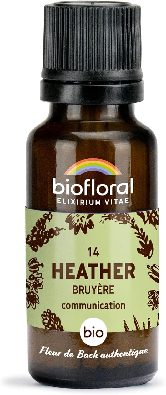 BIOFLORAL - 14 Heather, Bruyère BIO - Communication - Fleur de Bach Authentique - 470 Granules - Sans Alcool
