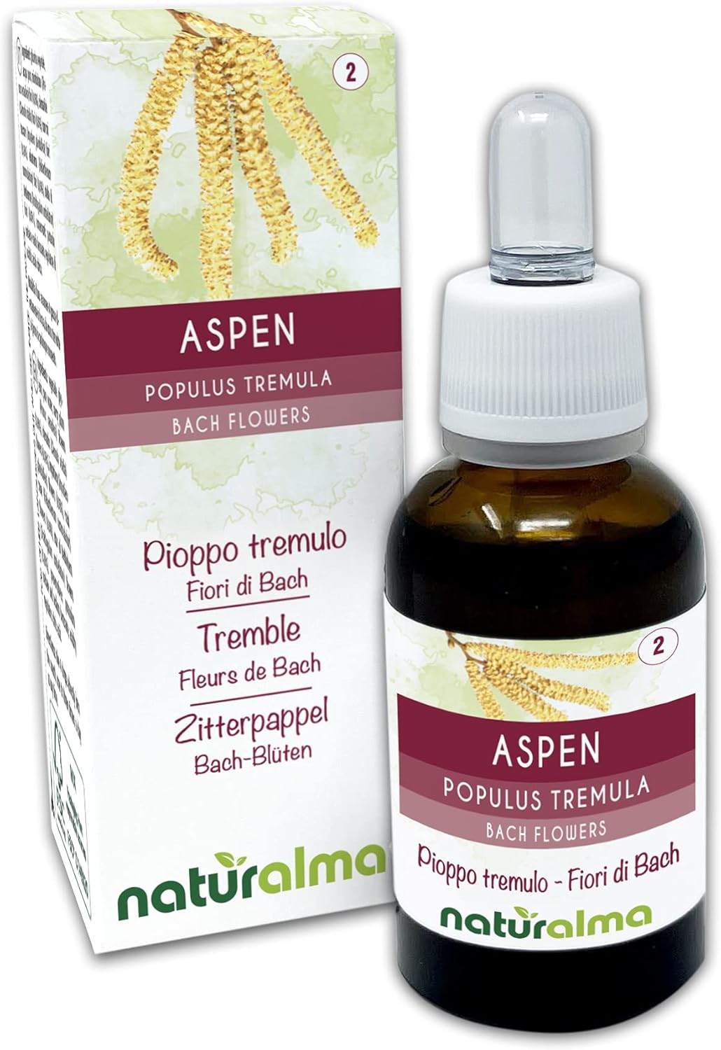 Aspen ou Tremble (Populus tremula) Fleurs de Bach Naturalma - Gouttes 30 ml - Extrait liquide sans alcool - Essences florales - Vegan et sans alcool