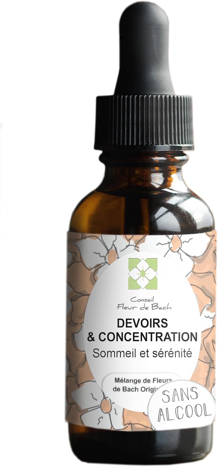 ® Fleurs de Bach Enfants Devoirs et Concentration "SANS ALCOOL"- Améliore la mémoire et la concentration, aide à être motivés et ne plus douter d'eux - Fl 30ML, lot de 2