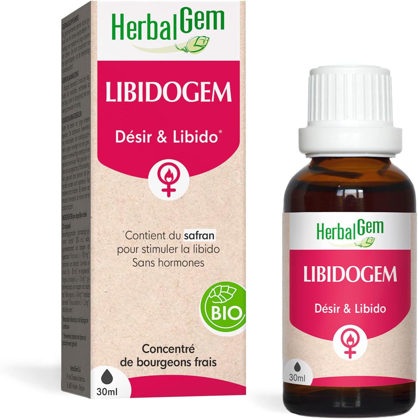 Libidogem - Désir & Libido Femme - Naturel - Complément Alimentaire Gemmothérapie Concentrée - Extrait De Bourgeon Frais De Safran - Sans Hormones - Bio - 30 ml