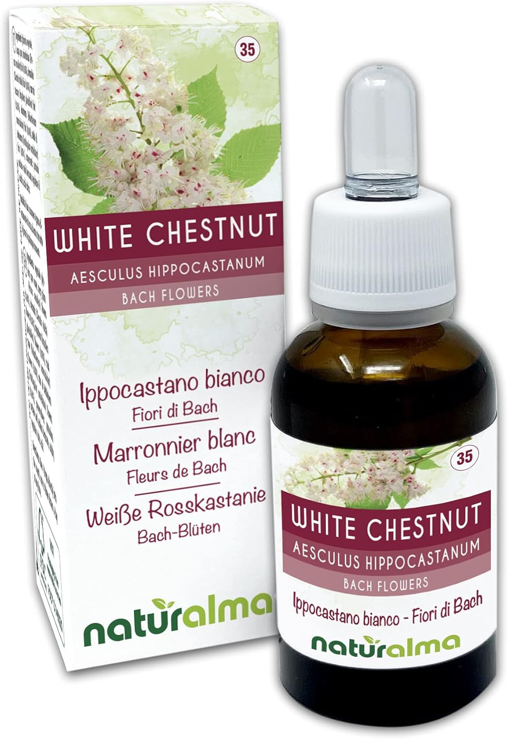 White chestnut ou Marronnier blanc (Aesculus hippocastanum) Fleurs de Bach Naturalma - Gouttes 30 ml - Extrait liquide sans alcool - Essences florales - Vegan et sans alcool