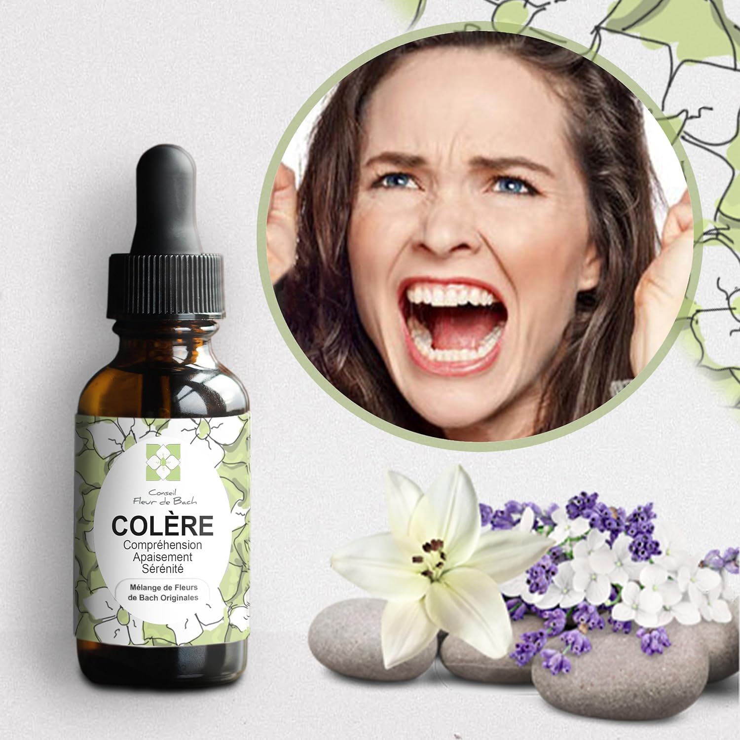 Fleurs de Bach Colère - Retrouvez le calme et la sérénité, avec ce mélange de Fleurs de Bach Colère - Retrouver un bon équilibre émotionnel.30ML, lot de 2