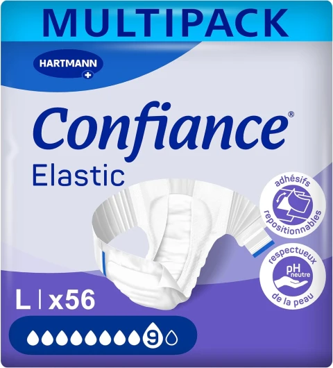 Elastic - Changes Complets pour Hommes et Femmes - Niveau d'Absorption = 9 gouttes (Fuites Urinaires Importantes) - pH Neutre à la Peau - Matière Douce - Blanc -Taille L - 4 x 14 Unités 9 Gouttes L 1 carton