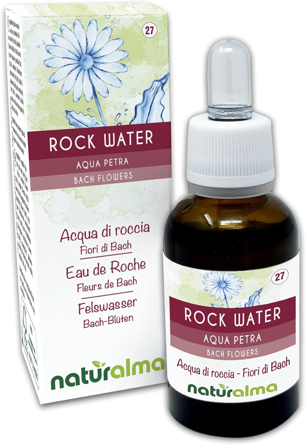 Rock water ou Eau de Roche (Aqua Petra) Fleurs de Bach Naturalma - Gouttes 30 ml - Extrait liquide sans alcool - Essences florales - Vegan et sans alcool